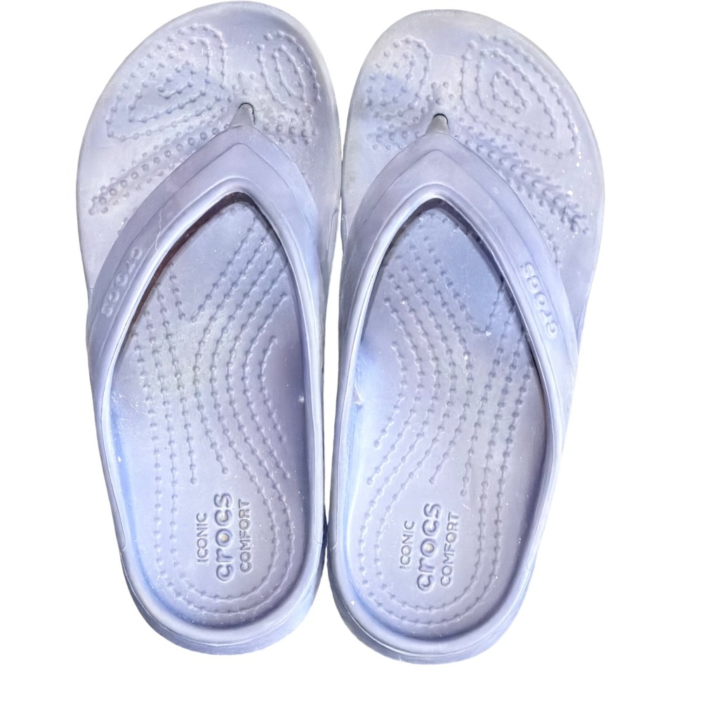 Crocs Flip Flops Kids C11 Purple Glitter Croslite Thong Sandals Beach Minimalist